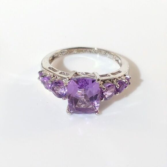 African Amethyst Ring Sterling Silver Size 9-1/4 - Picture 4 of 9